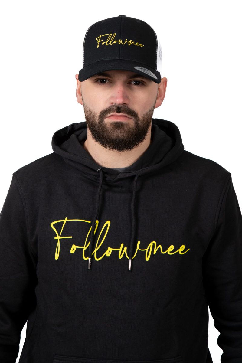 FOLLOW ME - Juv-47 Sweat Noir FollowMee Jaune
