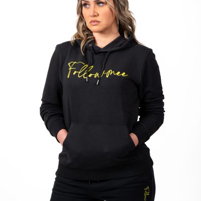 FOLLOW ME - Juv-71 Sweat Noir FollowMee Jaune